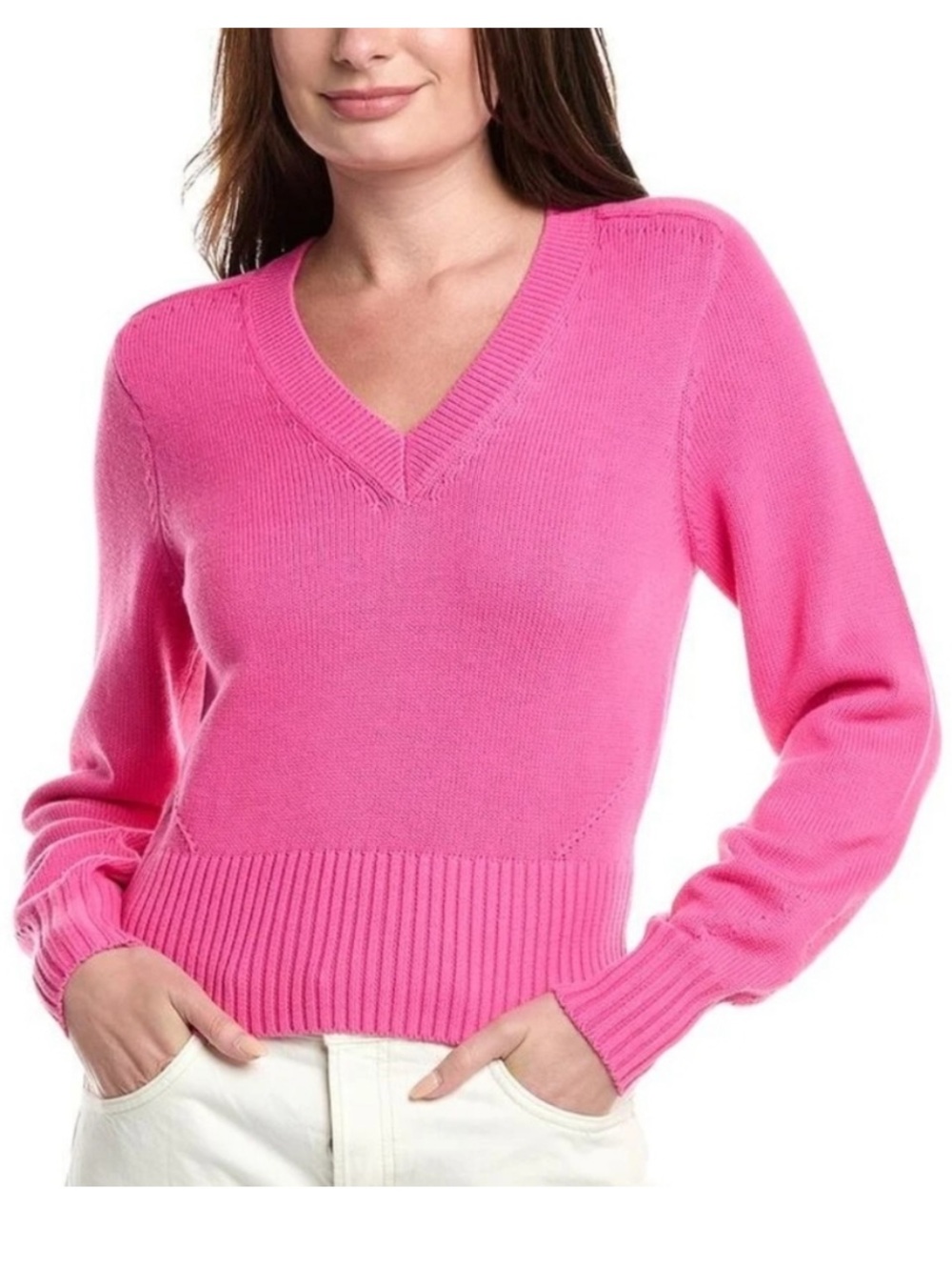 CAbi Style 6449 Knockout Pink V Neck Sweater